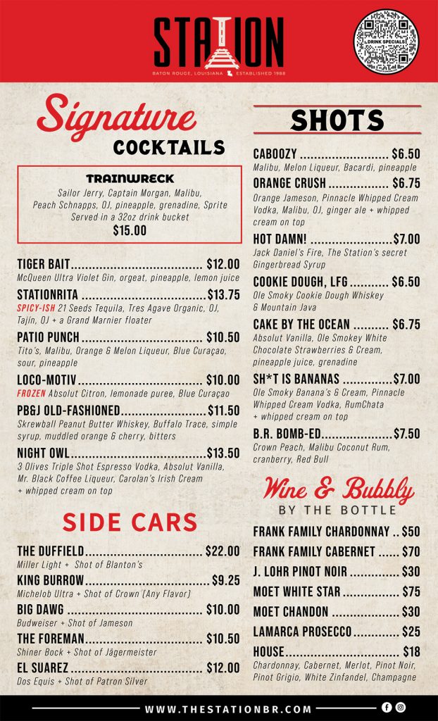 Drink Menu for The Station Sports Bar & Grill in Baton Rouge, Louisiana