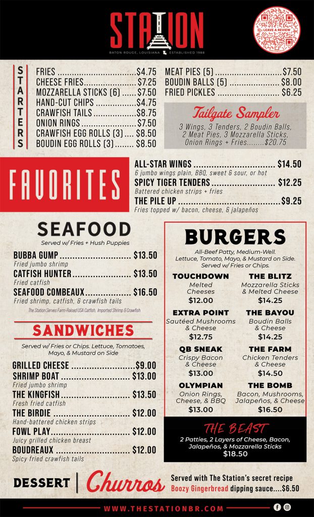 Food Menu for The Station Sports Bar & Grill in Baton Rouge, Louisiana
