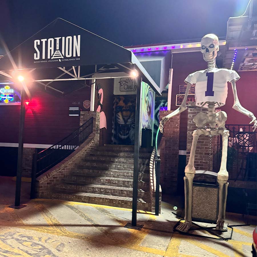 Giant Skeleton at Station Sports Bar